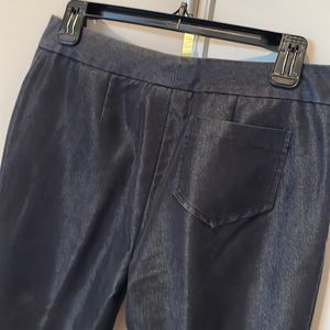 Chic navy pant with sheen.